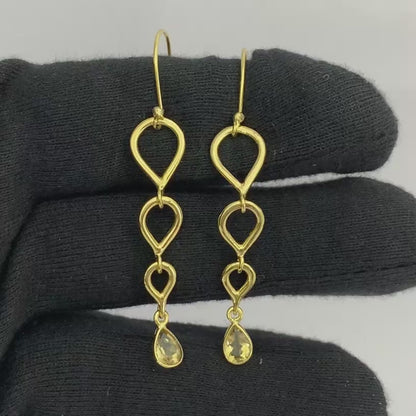 18K Gold Plated Linked Design Colorful Gemstone Earrings Jewelry TGE1008 EM-1266