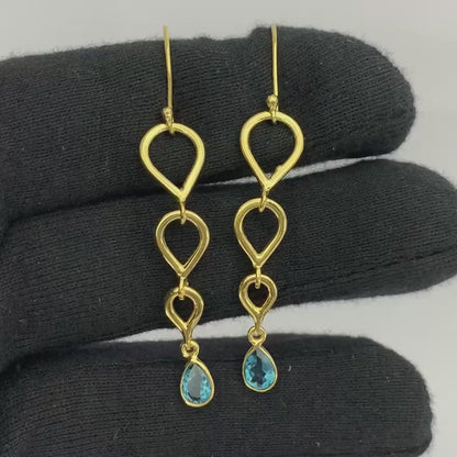 18K Gold Plated Linked Design Colorful Gemstone Earrings Jewelry TGE1008 EM-1266