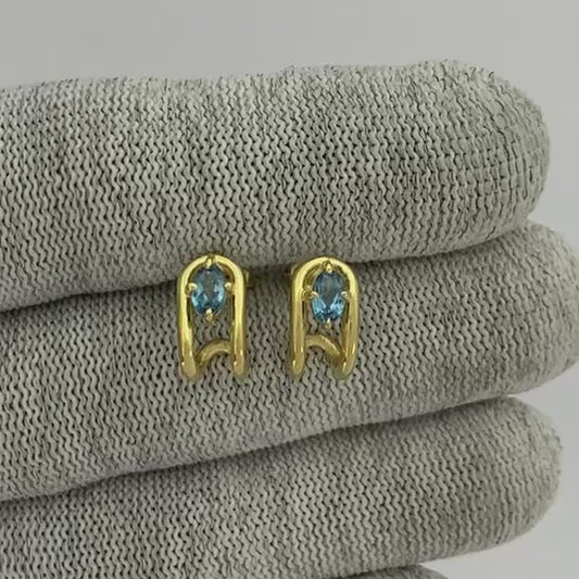 18K Gold Plated Oval Gemstone Loop Stud Earrings, Chic Contemporary TGE1042 EM-1297