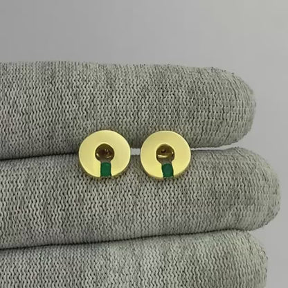 18K Gold Plated Circular Gemstone Studs, Everyday Earrings for Women TGE1028 EM-1281