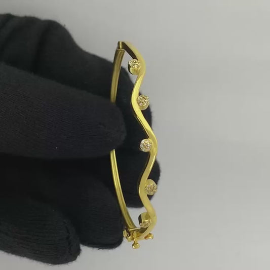 18K Gold Plated CZ Dot Wave Cuff Bangle Bracelet Jewelry for Women TGB1002 BM-1052
