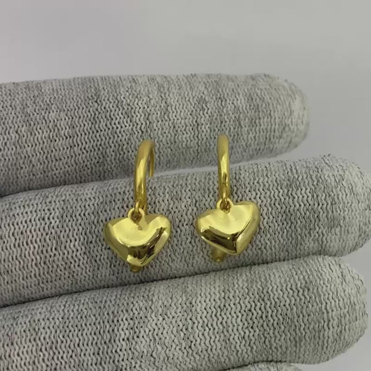 Minimal Heart Charm Hoop Earrings in 18K Gold Plated Jewelry TGE1016 EM-1274