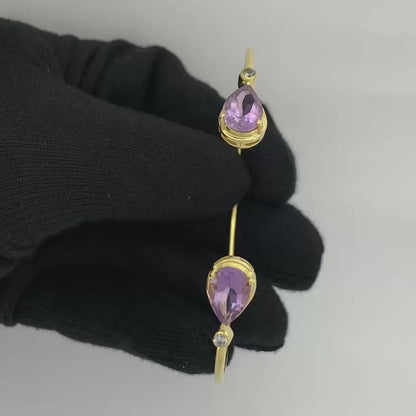 18K Gold Plated Pear Cut Gemstone with CZ Bangle Bracelet for Women TGB1003 BM-1051