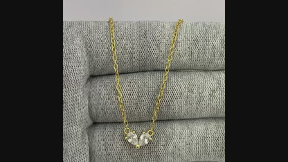 18K Gold Plated Two-Stone Heart Inspired Gemstone Pendant Necklace TGN1013 NM-1042
