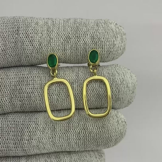 18K Gold Plated Oval Frame Gemstone Earrings – Wholesale Jewelry TGE1009 EM-1263