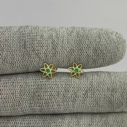 18K Gold Plated Gemstone Flower Stud Earrings, Trendy Style TGE1038 EM-1292