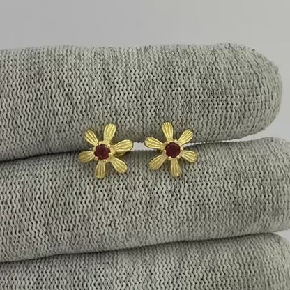 18K Gold Plated Colorful Gemstone Flower Stud Earrings Modern Look TGE1043 EM-1287