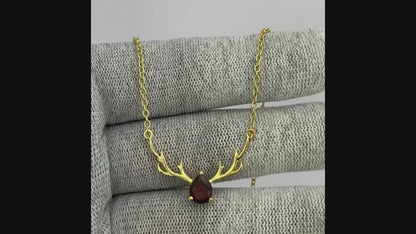 18K Gold Plated Antler Birthstone Necklace Jewelry for Women TGN1017 NM-1046