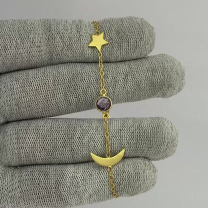 18K Gold Plated Star Moon Colorful Gemstone Bracelet – Desiregem USA TGB1008 BM-1056