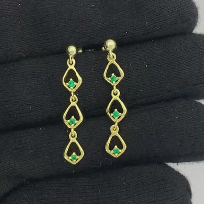 18K Gold Plated Multi-Link Gemstone Drop Earrings, Modern Style TGE1045 EM-1298
