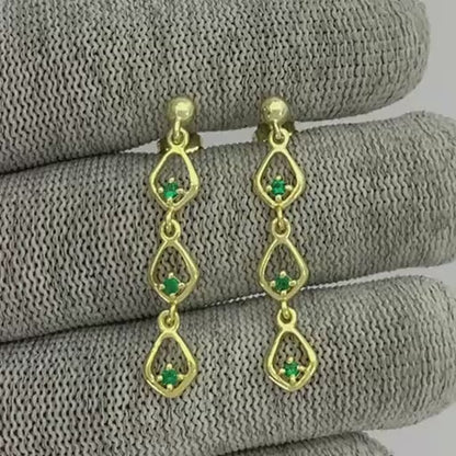 18K Gold Plated Multi-Link Gemstone Drop Earrings, Modern Style TGE1045 EM-1298