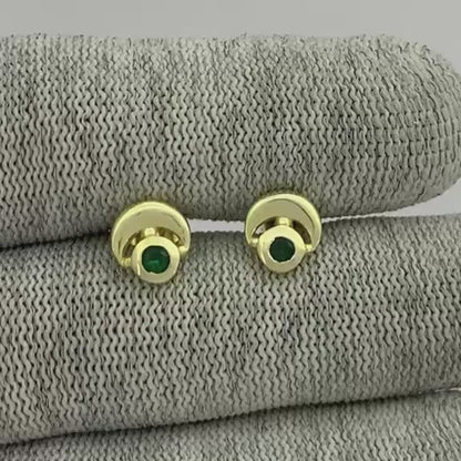 18K Gold Plated Crescent Gemstone Stud Earrings for Women, Modern TGE1051 EM-1304