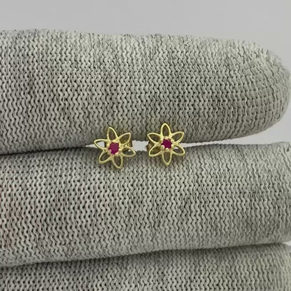 18K Gold Plated Gemstone Flower Stud Earrings, Trendy Style TGE1038 EM-1292