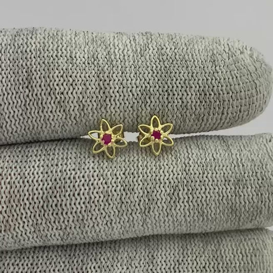 18K Gold Plated Gemstone Flower Stud Earrings, Trendy Style TGE1038 EM-1292