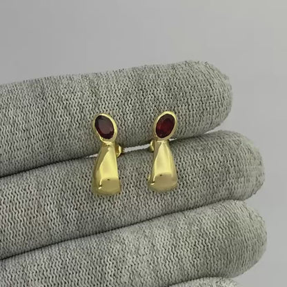 Handcrafted Oval Colorful Gemstone Huggie Earrings 18K Gold Plated TGE1026 EM-1279