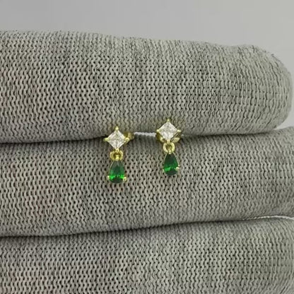 18K Gold Plated Teardrop & Princess Cut Gemstone Earrings, Chic TGE1046 EM-1299