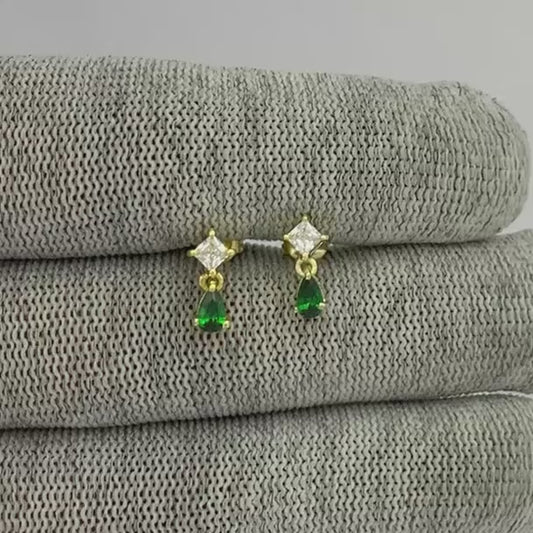 18K Gold Plated Teardrop & Princess Cut Gemstone Earrings, Chic TGE1046 EM-1299
