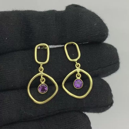 Modern Organic Shape Gemstone Earrings Jewelry in 18K Gold Plated TGE1018 EM-1273