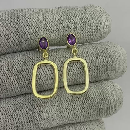 18K Gold Plated Oval Frame Gemstone Earrings – Wholesale Jewelry TGE1009 EM-1263