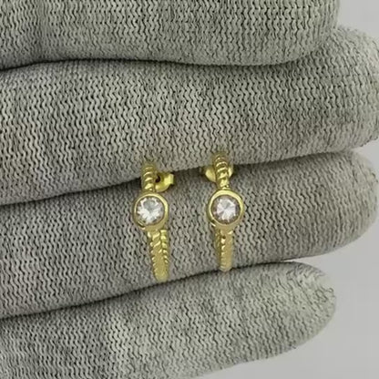 18K Gold Plated Twisted Hoop Earrings with Gemstones for Women TGE1030 EM-1283