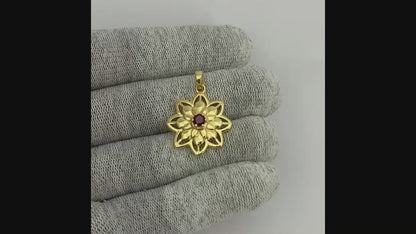 18K Gold Plated Colorful Gemstone Lotus Pendant Spiritual Jewelry TGP1007 PM-1747