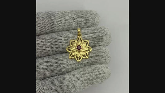 18K Gold Plated Colorful Gemstone Lotus Pendant Spiritual Jewelry TGP1007 PM-1747