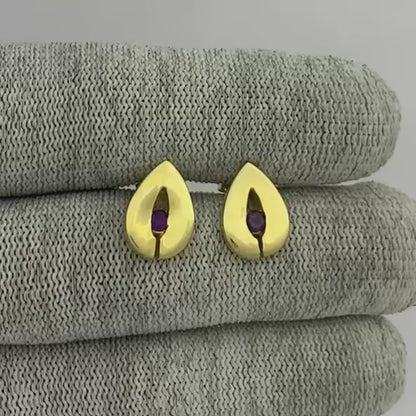 18K Gold Plated Teardrop Gemstone Stud Earrings for Women, Modern TGE1029 EM-1282