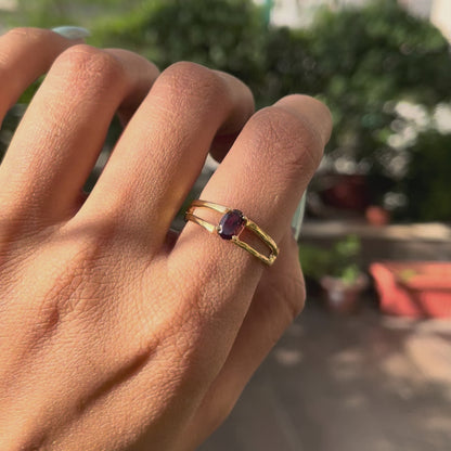 Oval Cut Birth Gemstone Ring in 18K Gold Plated Split Shank Design TGR1008 RM-1754