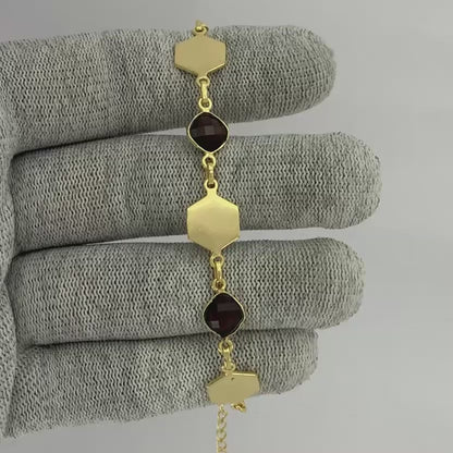 18K Gold Plated Hexagon Gemstone Link Bracelet Jewelry for Women TGB1004 BM-1050