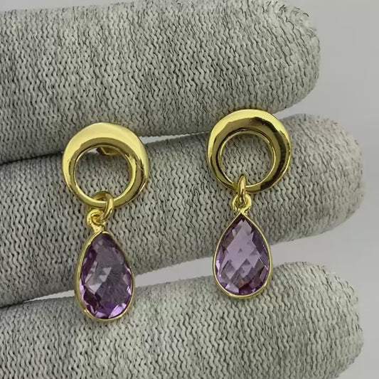 Modern Circle Teardrop Colorful Gemstone Earrings in 18K Gold Plated TGE1024 EM-1259