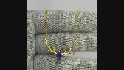 18K Gold Plated Antler Birthstone Necklace Jewelry for Women TGN1017 NM-1046