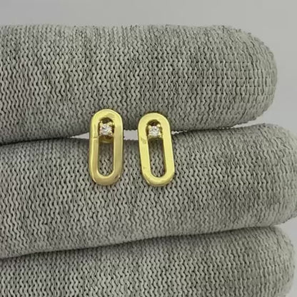 18K Gold Plated Jewelry Oval Gemstone Studs, Minimalist Everyday TGE1041 EM-1296
