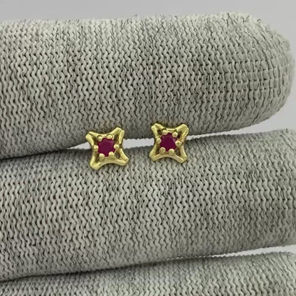 18K Gold Plated Round Gemstone Earrings for Women, Classic Studs TGE1036 EM-1291