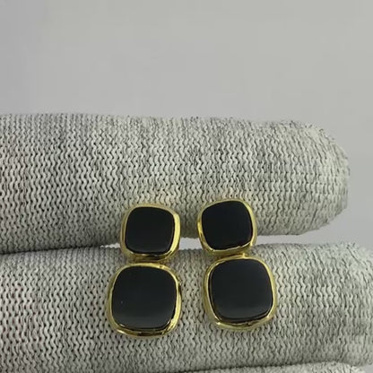 Modern Double Square Colorful Gemstone Earrings in 18K Gold Plated TGE1005 EM-1252