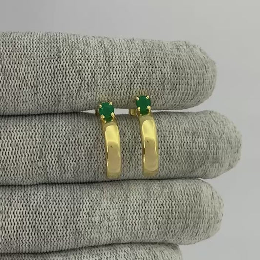 18K Gold Plated Gemstone Stud Hoop Earrings for Women, Minimalist TGE1031 EM-1285