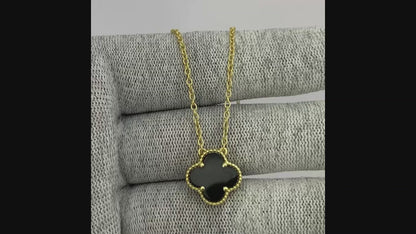 18K Gold Plated Clover Necklace Jewelry with Tiger Eye/Onyx/MOP Stone TGN1012 NM-1041