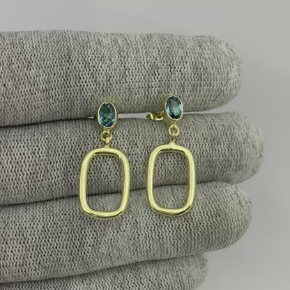 18K Gold Plated Oval Frame Gemstone Earrings – Wholesale Jewelry TGE1009 EM-1263
