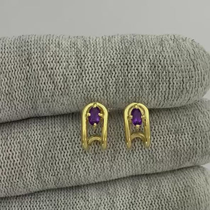 18K Gold Plated Oval Gemstone Loop Stud Earrings, Chic Contemporary TGE1042 EM-1297