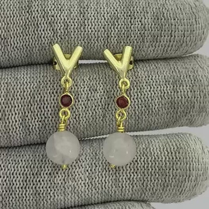 18K Gold Plated V-Style Bead Drop Earrings for Women, Trendy TGE1047 EM-1300