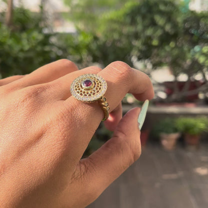 18K Gold Plated Round Halo Gemstone Ring Jewelry with CZ Accents TGR1009 RM1735