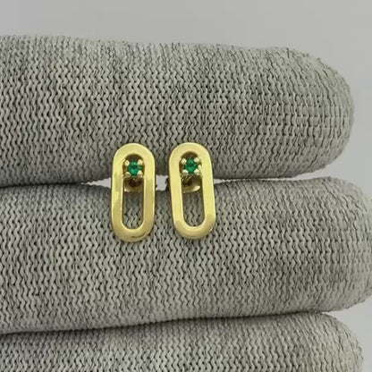 18K Gold Plated Jewelry Oval Gemstone Studs, Minimalist Everyday TGE1041 EM-1296