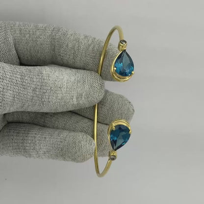 18K Gold Plated Pear Cut Gemstone with CZ Bangle Bracelet for Women TGB1003 BM-1051