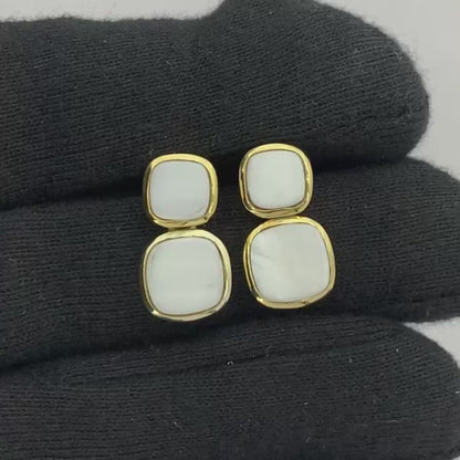 Modern Double Square Colorful Gemstone Earrings in 18K Gold Plated TGE1005 EM-1252