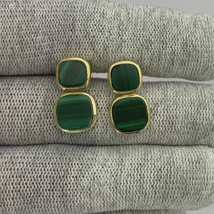Modern Double Square Colorful Gemstone Earrings in 18K Gold Plated TGE1005 EM-1252