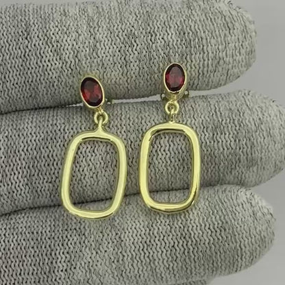18K Gold Plated Oval Frame Gemstone Earrings – Wholesale Jewelry TGE1009 EM-1263