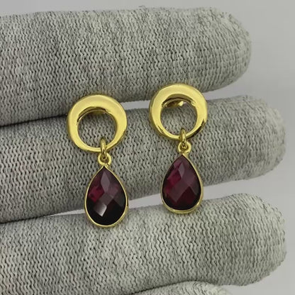 Modern Circle Teardrop Colorful Gemstone Earrings in 18K Gold Plated TGE1024 EM-1259
