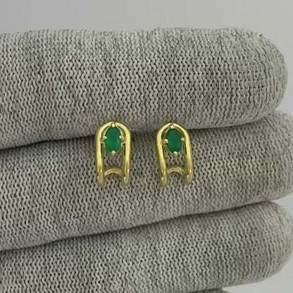 18K Gold Plated Oval Gemstone Loop Stud Earrings, Chic Contemporary TGE1042 EM-1297