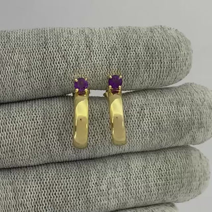 18K Gold Plated Gemstone Stud Hoop Earrings for Women, Minimalist TGE1031 EM-1285