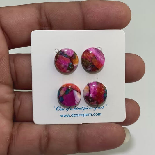 Natural Kingman Orange Dahlia Turquoise 13x13x4 mm Round Shape Polished Gemstone Set of 4 LS78-09454