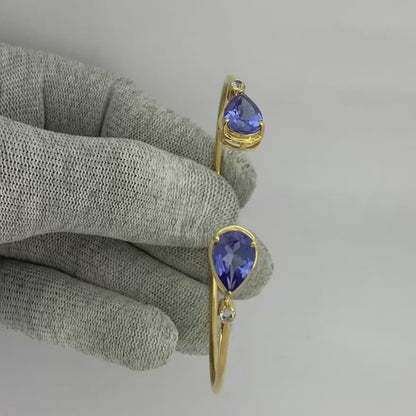 18K Gold Plated Pear Cut Gemstone with CZ Bangle Bracelet for Women TGB1003 BM-1051